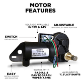 4R1.12-19S2.R110D – 4R-Series Wiper Motor, 1.5" Shaft, 12V, 110° Sweep, Two-Speed Switch