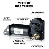 4R1.12.R110D – 4R-Series Wiper Motor, 1.5" Shaft, 12V, 110° Sweep