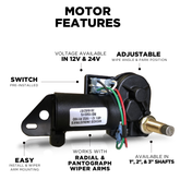 4R2.24-19S2.R110D – 4R-Series Wiper Motor, 2.5" Shaft, 24V, 110° Sweep, Two-Speed Switch