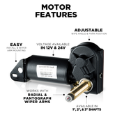 4R3.12.R110D – 4R-Series Wiper Motor, 3.5" Shaft, 12V, 110° Sweep