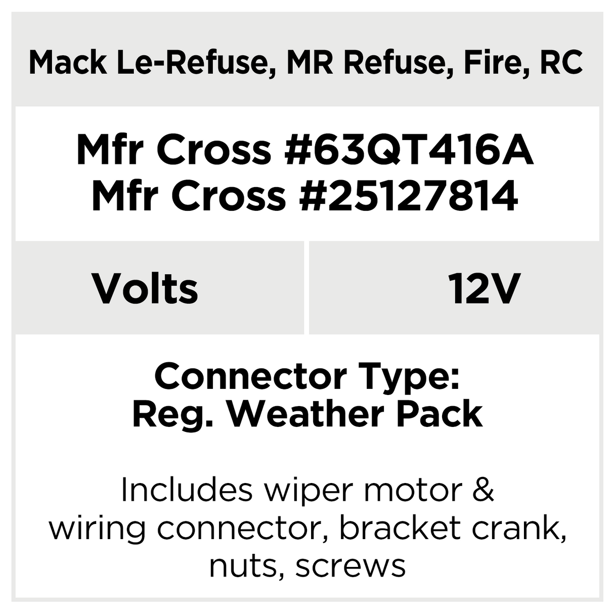 AX9408 Mack MR - LE - Refuse Commercial Wiper Motors
