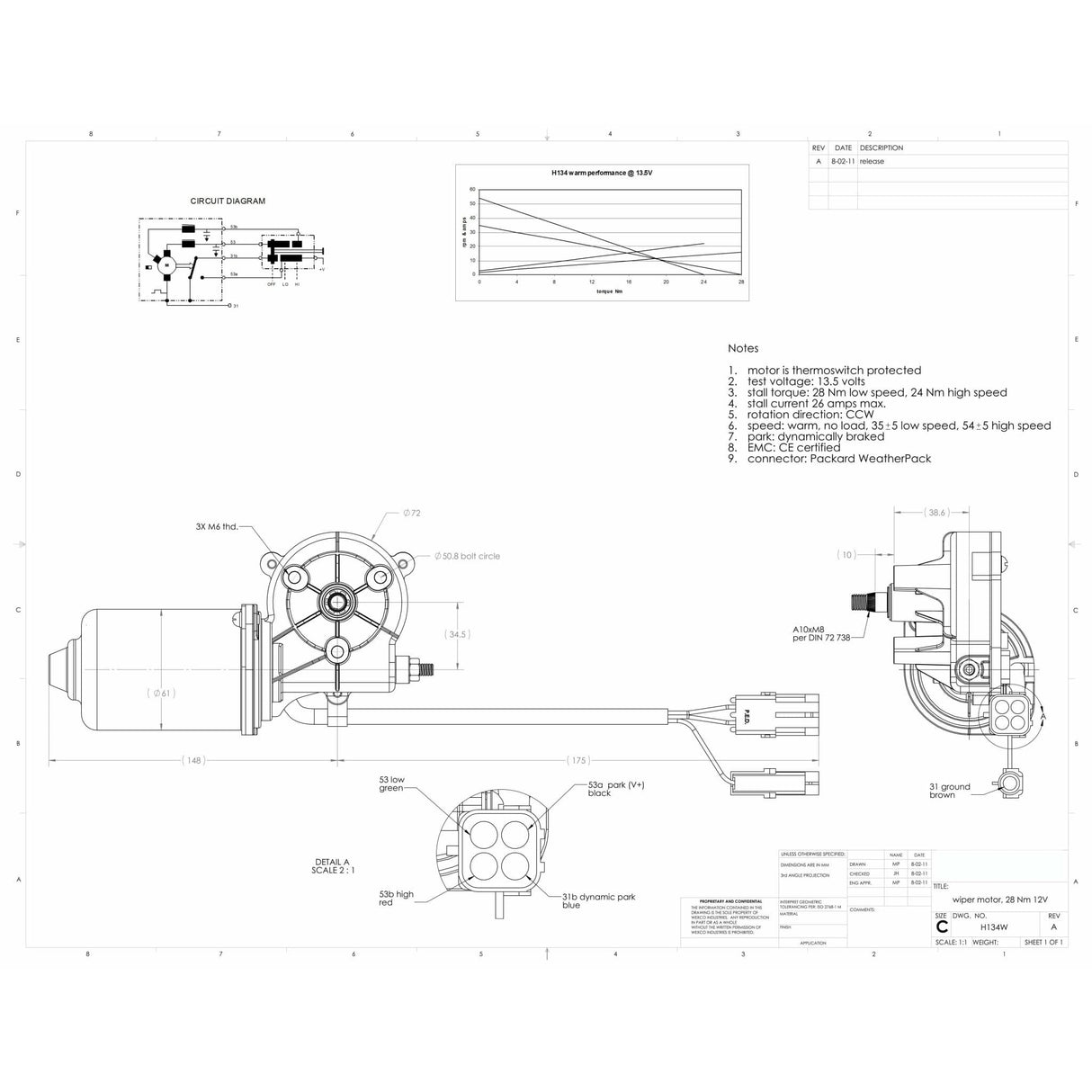 H134W WEXCO OEM Wiper Motor - AutoTex